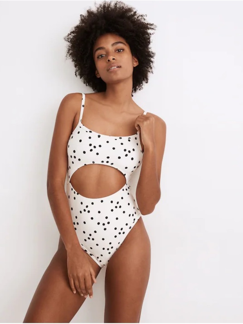 NWT Madewell Ivory One-Piece Swimsuit with Black Polka Dots - Medium